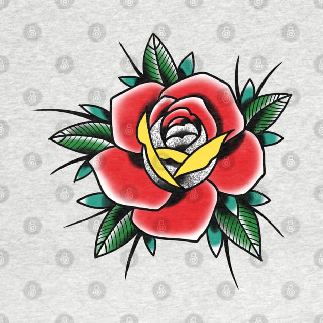 Traditional Rose with colours Tattoo style design by susyrdesign